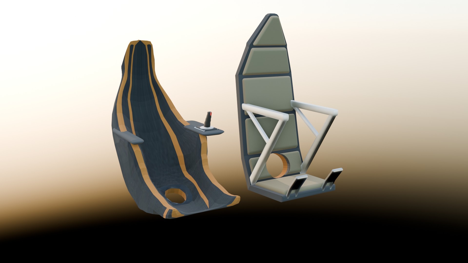 Three Apollo-style spacecraft seats designed for the otter astronauts inside the capsule