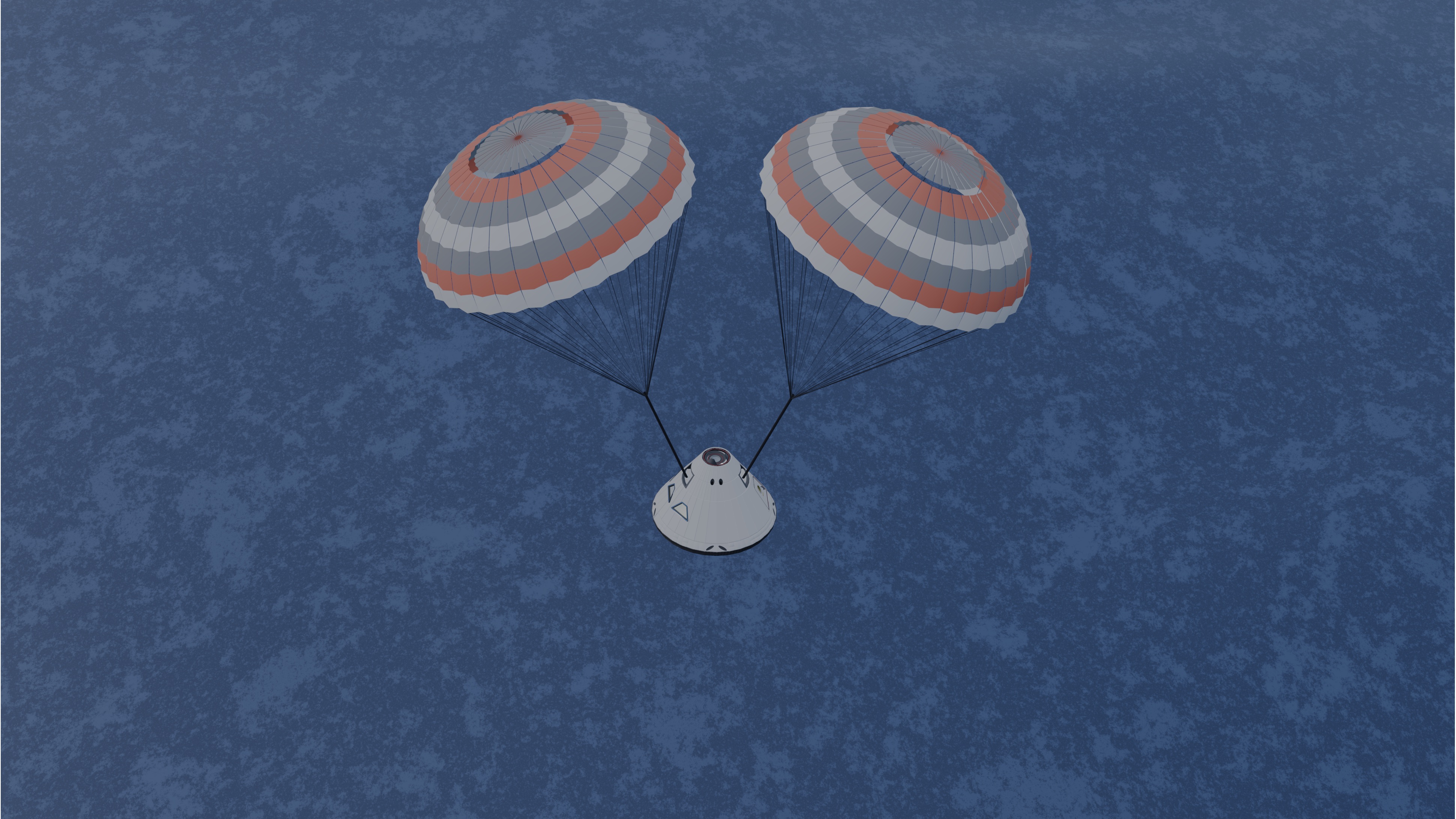 Capsule splashdown scene showing the final recovery sequence in the ocean